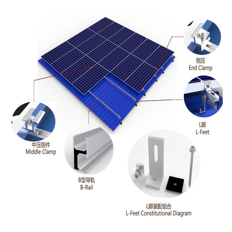 Производитель солнечных алюминиевых креплений для оловянной панели крыши, опорные комплекты, L-футы, установка солнечной фотоэлектрической монтажной системы