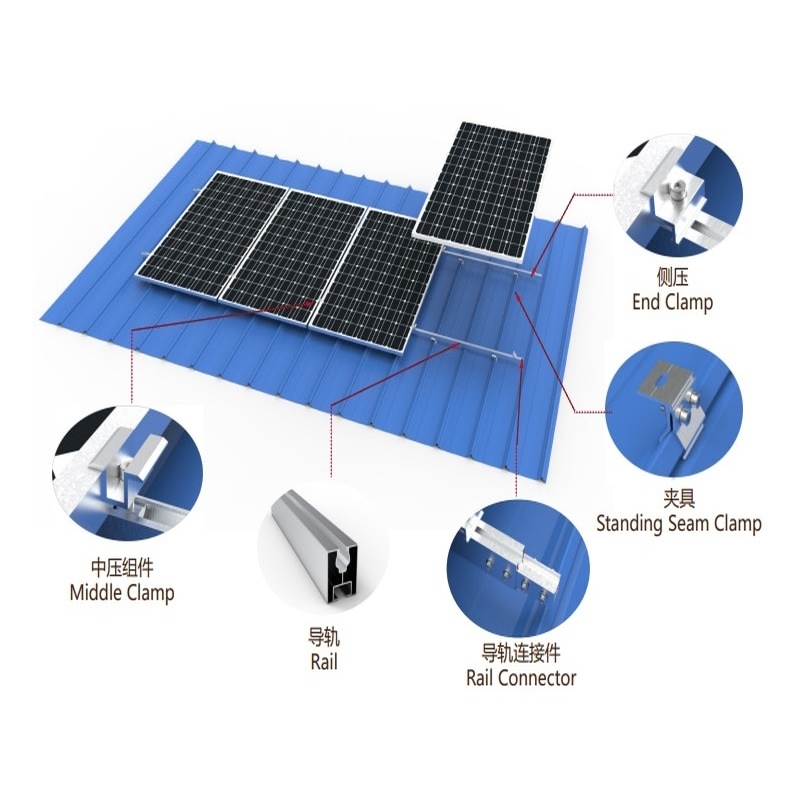 Алюминиевый монтажный кронштейн для солнечной панели Металлическая крыша Мини-рейка Солнечная система крепления на крыше